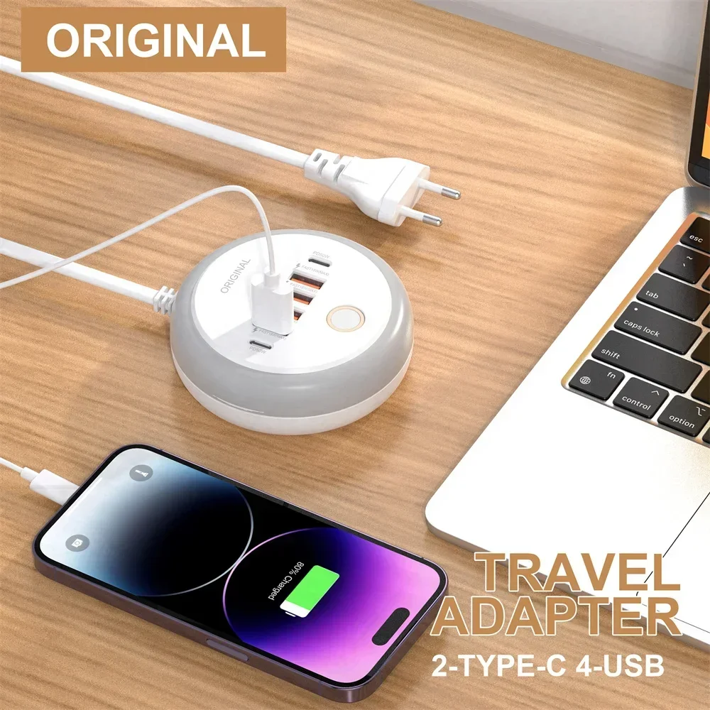 50 واط متعدد المنافذ USB PD شاحن نوع C شحن سريع الجدار شاحن آيفون Xiaomi 6 منفذ USB شاحن الهاتف السريع مع اللمس LED