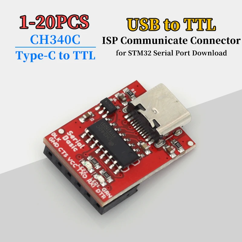 Type-C to TTL Serial Port Module CH340C USB Bus Conversion Chip for STM32 ISP Communication Connector