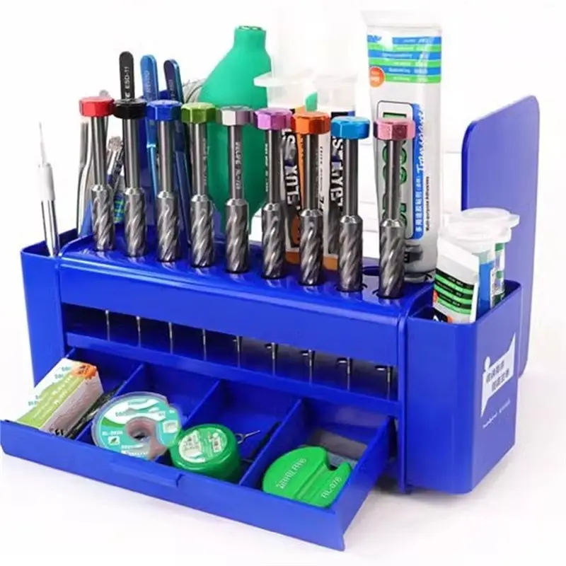 ABFU-360° Rotatable Parts Tray Desktop Tool Holder Phone Repair Electronic Component Storage Box