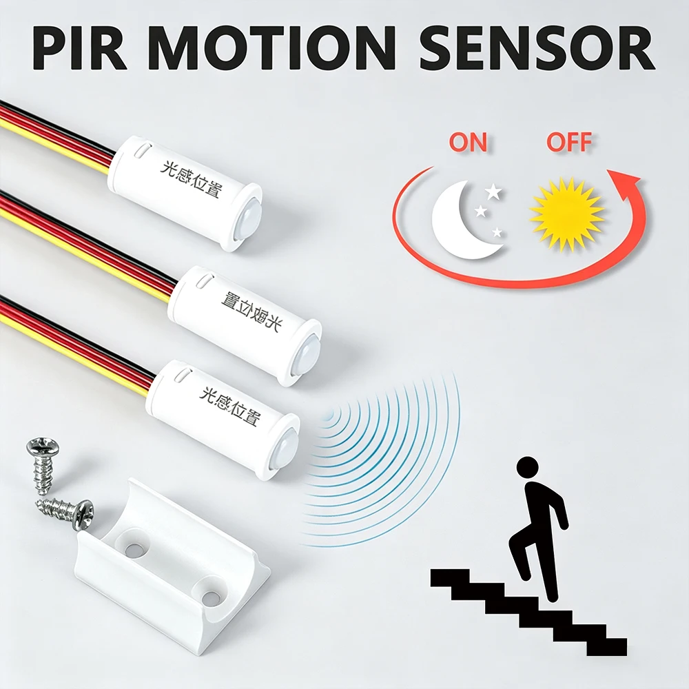Mini Recessed Motion Sensor Switch DC12V24V 48W PIR Infrared Detector for LED Light Strip Home Decor Automatic Switch Customized