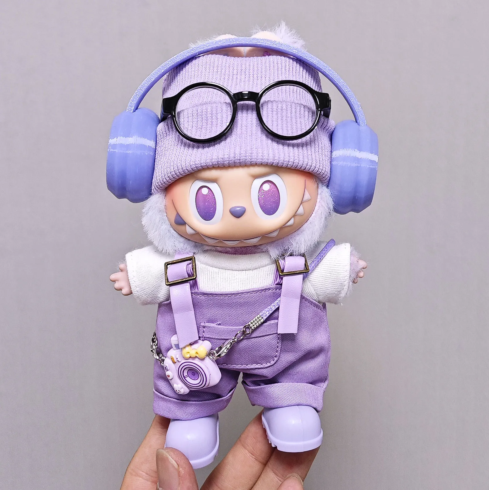 

Labubu Doll Clothes Purple Overalls Hat Set 1st-3rd Gen Universal Labubu Doll Outfit Accessories Cute Doll Clothing
