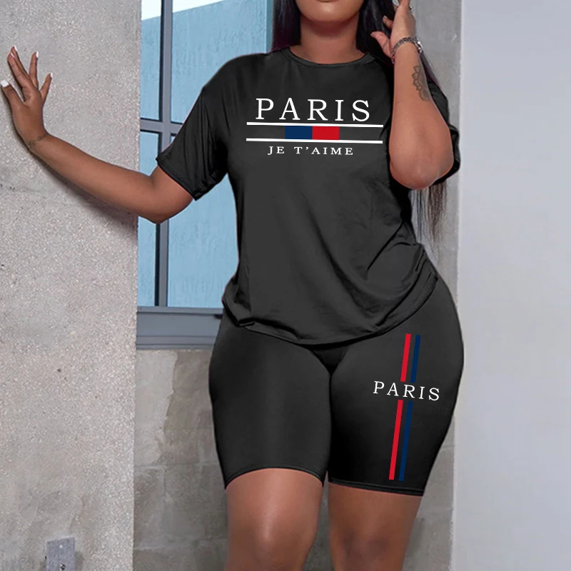 2025 Womens Outfits Fashion Casual Printing Short Sleeve+Shorts Suit Simplicity T-shirt Tracksuits Summer Daily Short Sets S-3XL image 2