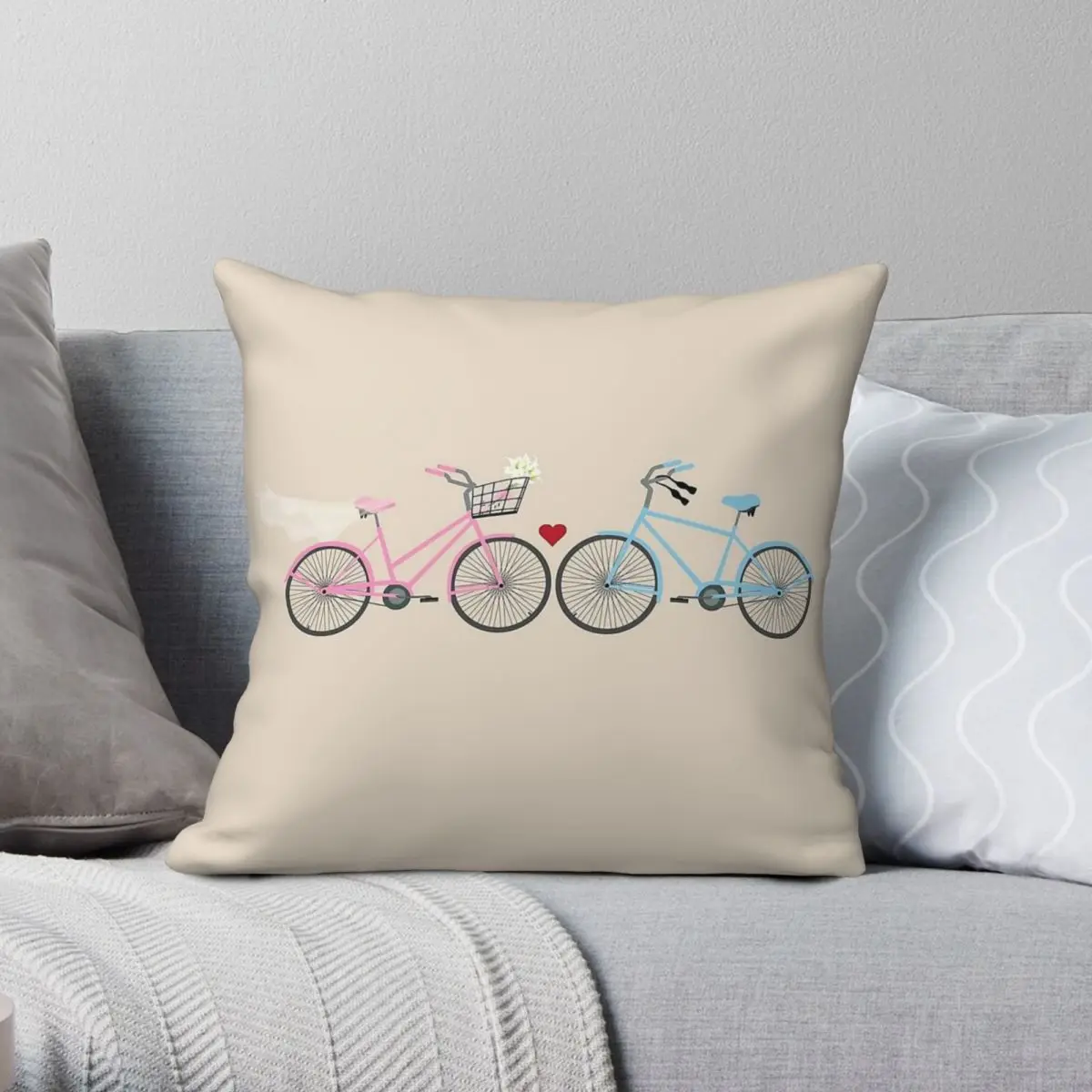 Two Bicycles Love Wedding Pillowcase Polyester Linen Velvet Pattern Zip Decorative Throw Pillow Case Home Cushion Cover