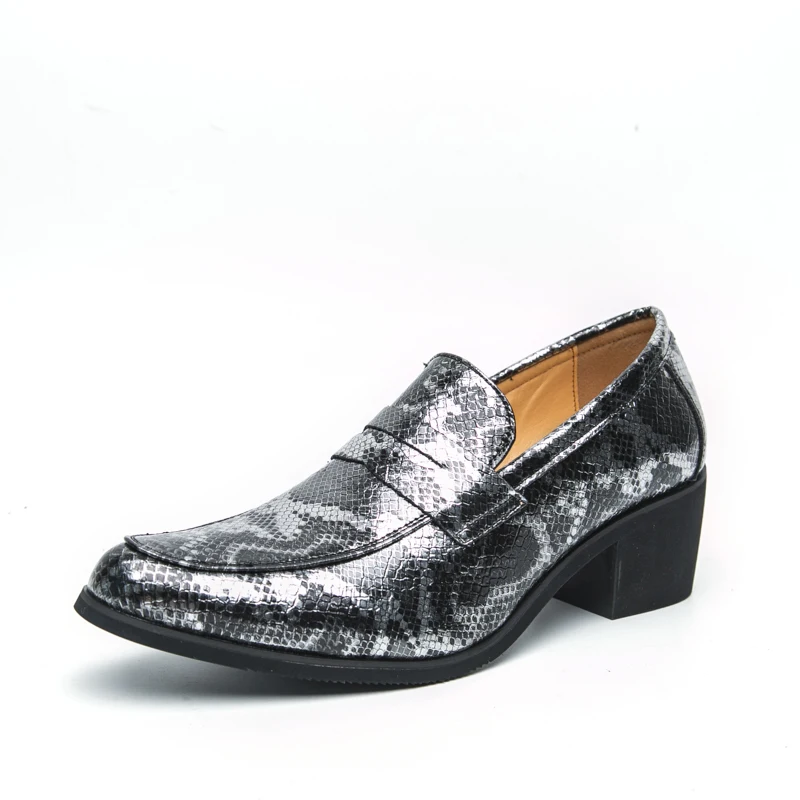 Classic Men's Dress Shoes Snake Pattern High Heeled Casual Party Business Leather Shoes Wedding Formal Social Shoes Man Laofers