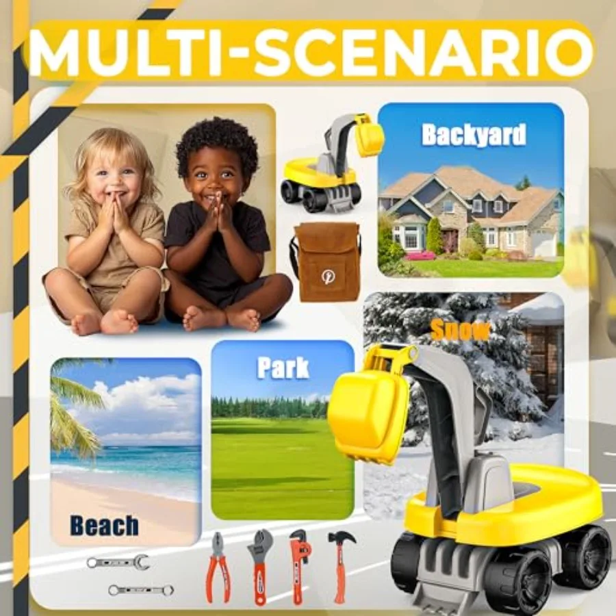 Ride-On graafmachinespeelgoed met veiligheidshelm en gereedschapsset - Strandspeelgoed voor peuters Zandspeelset Graafmachine voor kinderen, fantasieset met