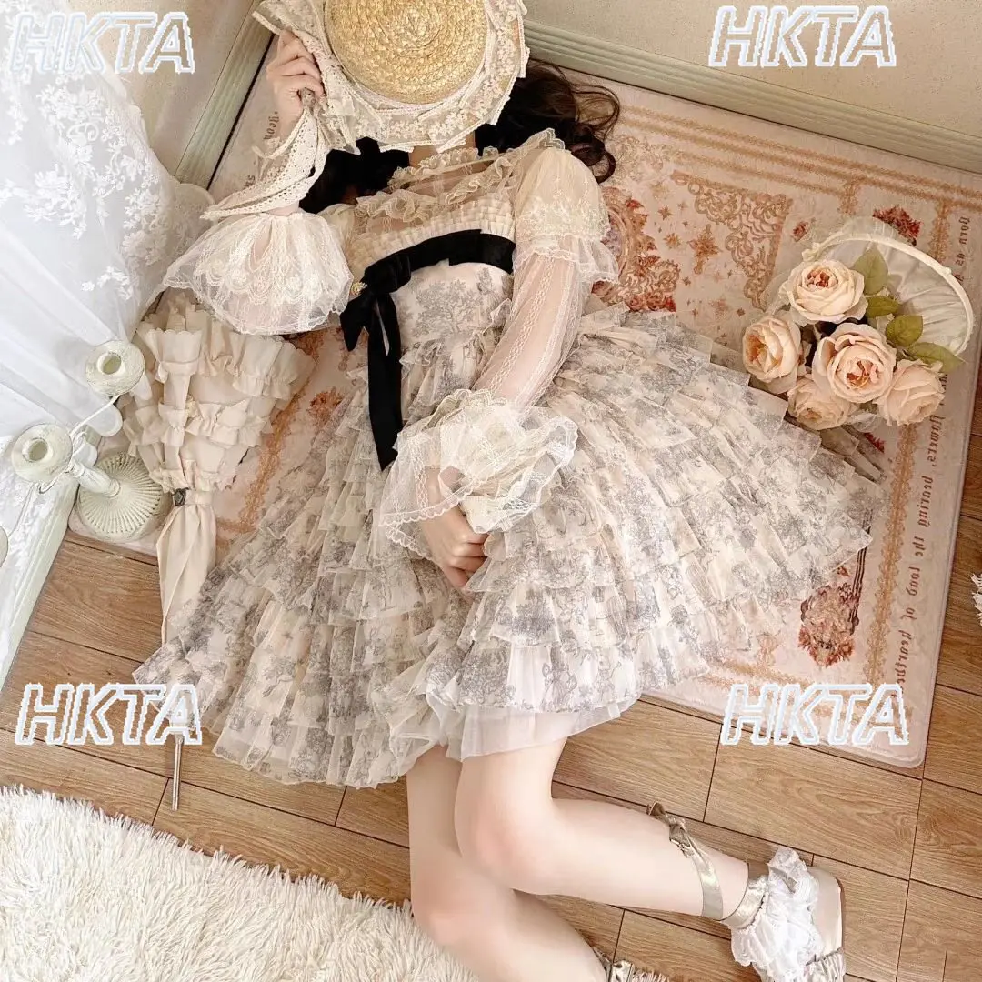 

Japanese Lolita Stand Up Collar Cute Lace Horn Long Sleeved Shirts 2026 Spring Summer New Thin Sweet Embroidered Blouses Women