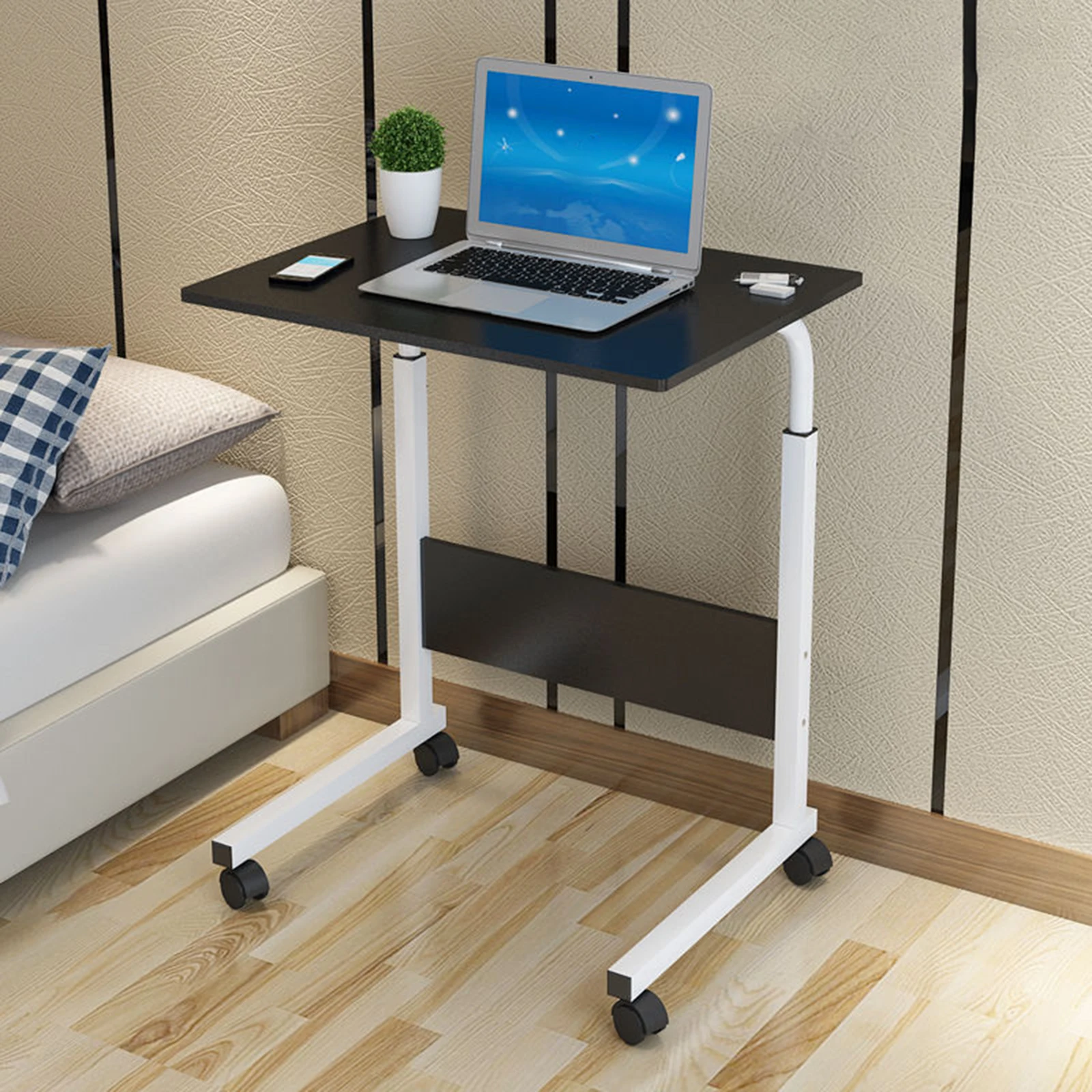 Height Adjustable Portable Standing Desk Mobile Laptop Desk Table Small Computer Desk Work Desk for Bedside