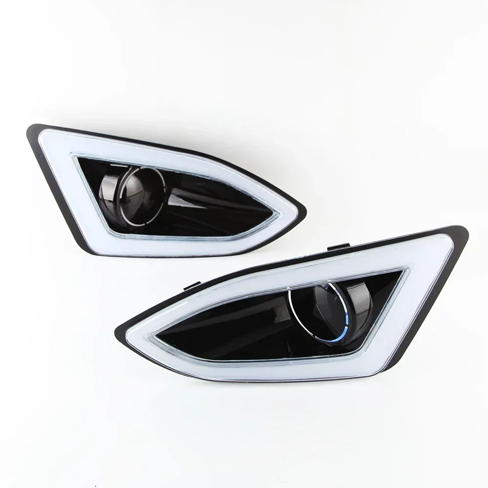 1Pair  Car LED DRL  Daytime Running Light with Yellow siganl Fog Lamp cover For Ford Edge 2015 2016 2017 2018