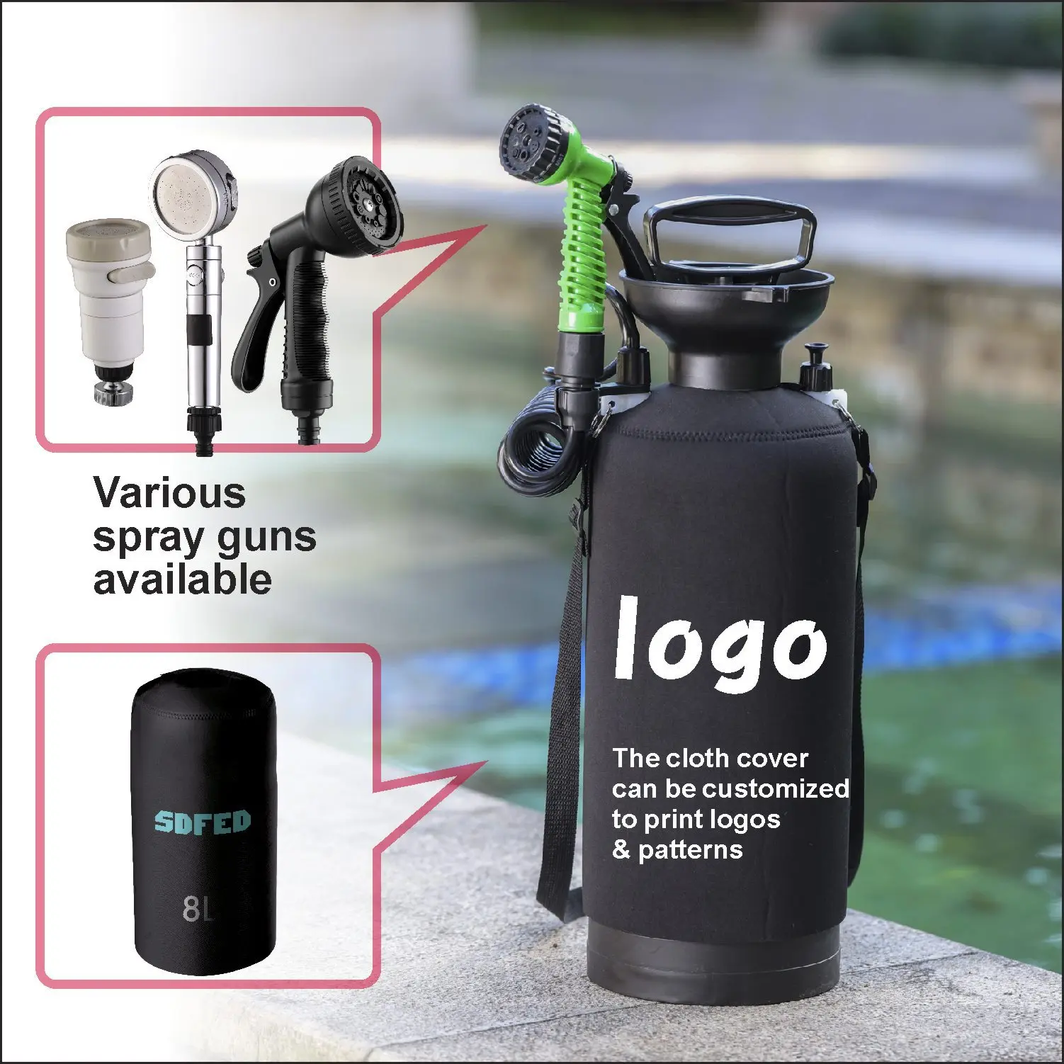 Portable Hand Pump Camping Shower 5L Pressure Rinse Kit for Beach Surf Pet Wash Outdoor Travel