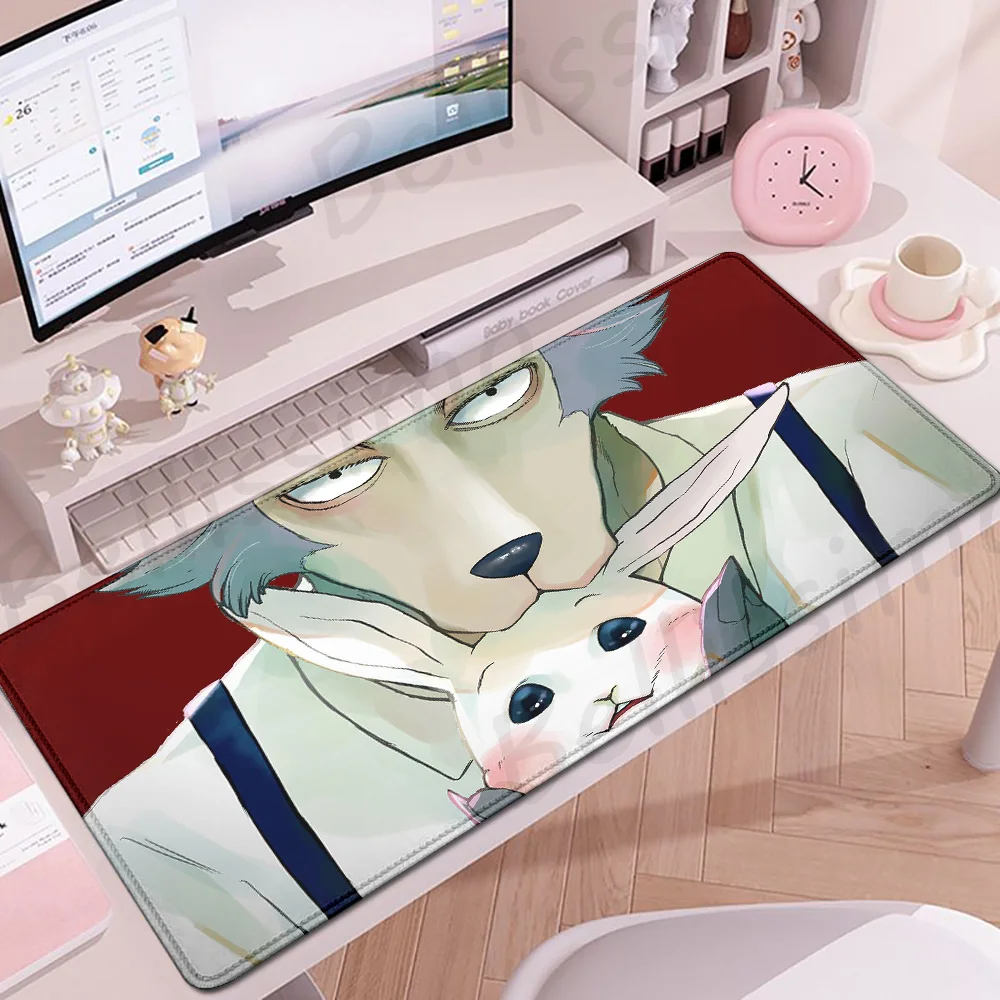 

HD BEASTARS Mousepad Xxl Extended Desktop Pad Gaming Mouse Pad Large Gamer Deak Mat Anime Rabbit And Wolf Mouse Mat E-Sports Rug