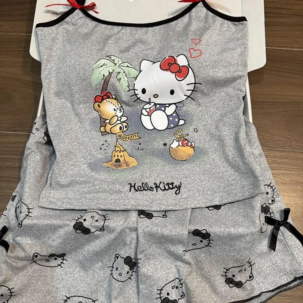 sanrio-conjunto-de-impressao-estilingue-sem-mangas-ola-kitty-fresco-luz-respiravel-puro-desejo-lazer-verao-doce-bonito-kawaii-dos-desenhos-animados