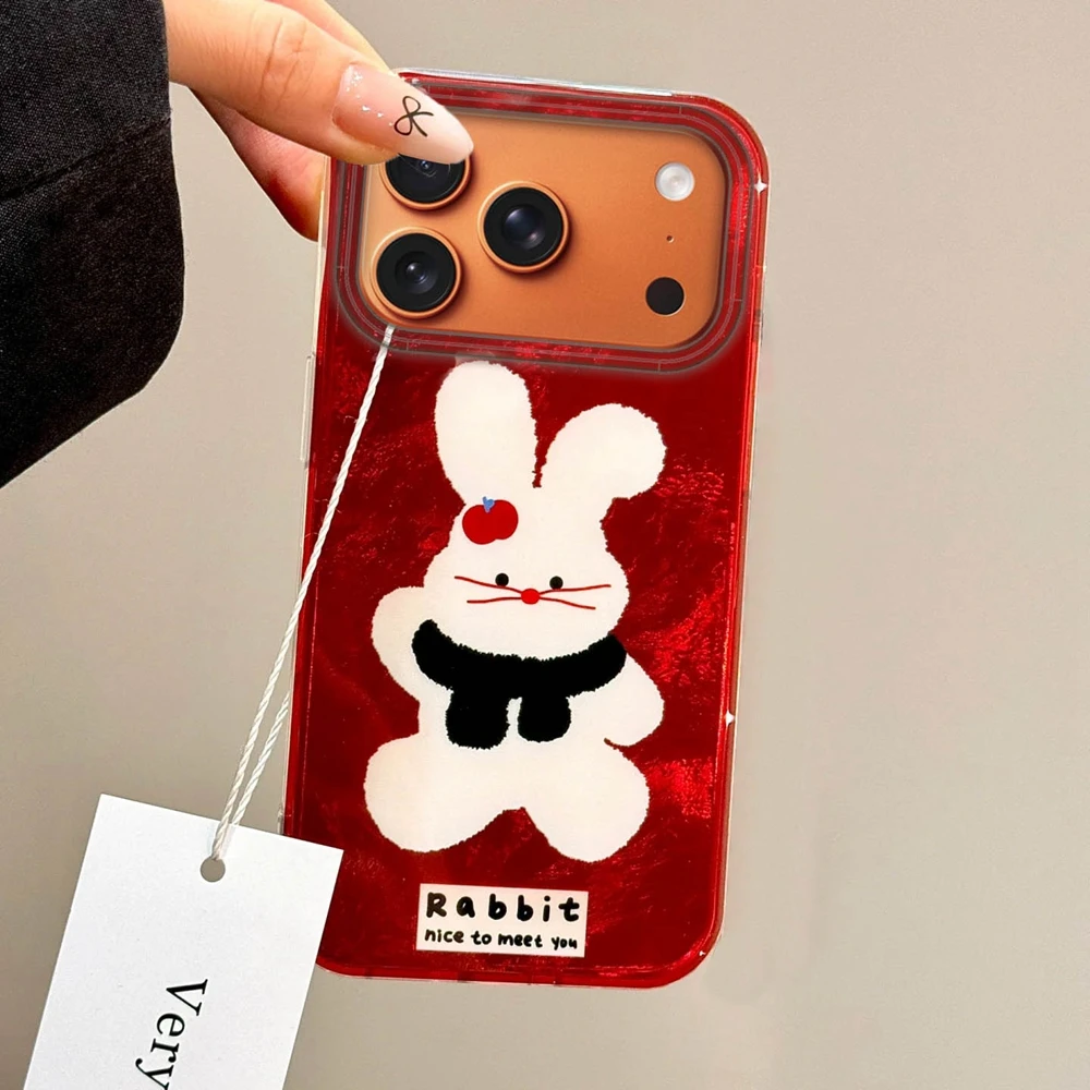 Retro Red Scarf Cute Rabbit Phone Case For Apple iPhone 17 Air 16e 16 15 14 13 11 12 Pro Max 7 8 Plus X XS XR SE Girls Cover