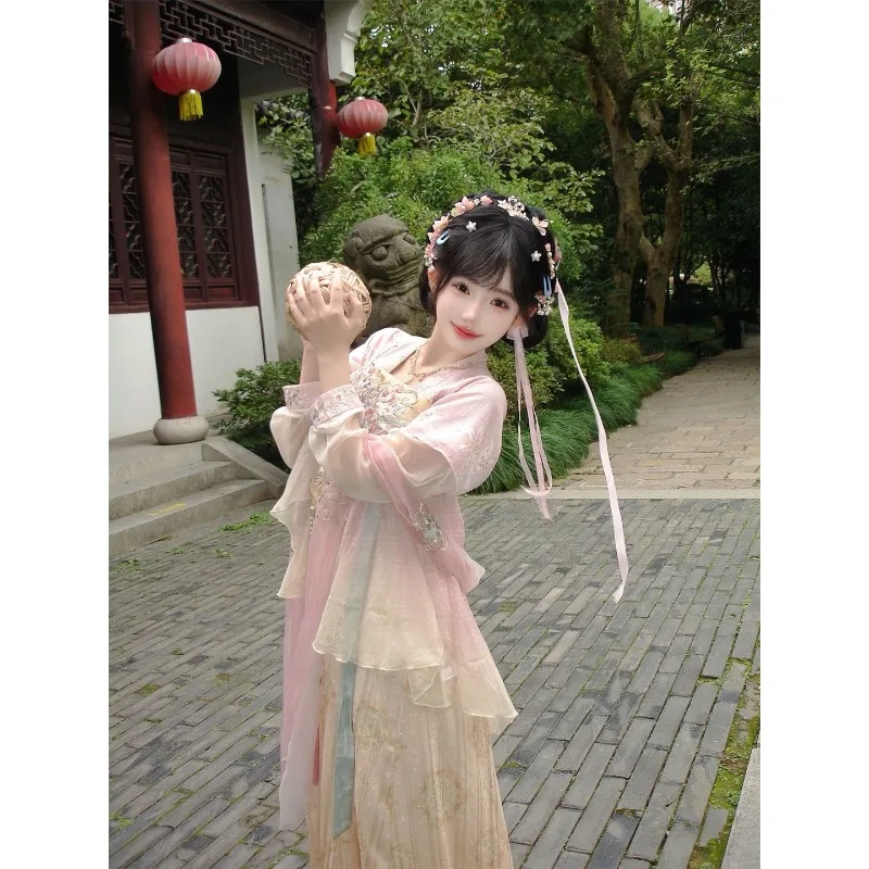 Tang Dynasty one-piece chest-length dress, embroidered and silk summer suit