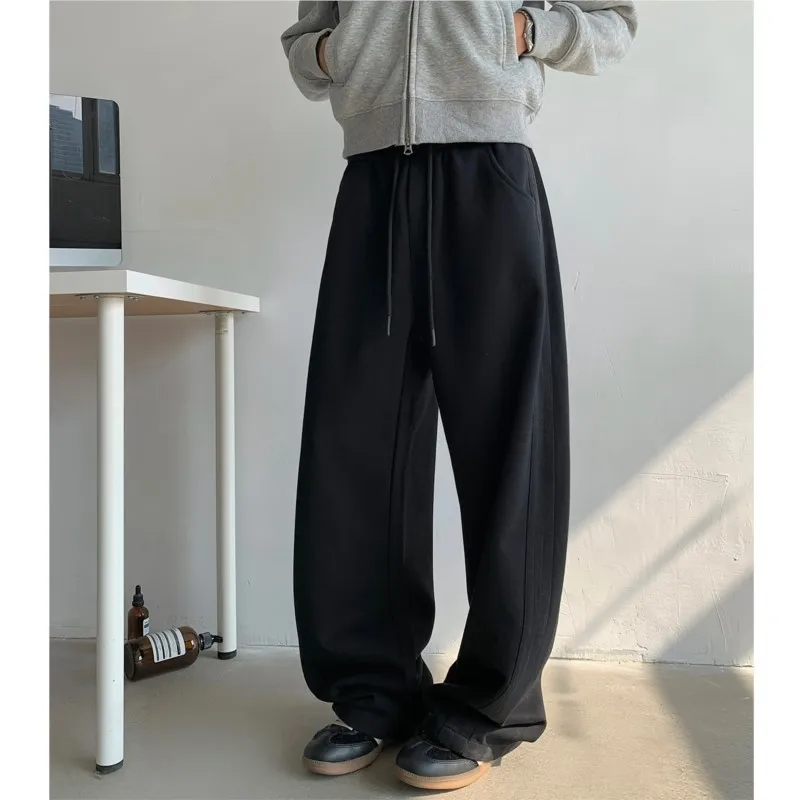 Winter New Men\'s Tie-dye Fleece Casual Pants Side Striped Wide Leg Straight Sweatpants Neutral High-quality Long Baggy Trousers