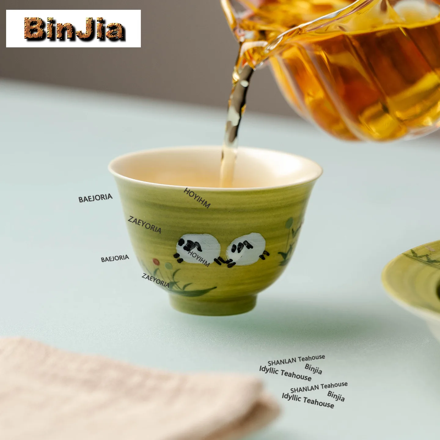 BAEJORIA Hand-painted Sheep Travel Tea Set Kit Retro 1 Pot 3 Cups Tea Maker Organizer Portable Camping Handbag Gift