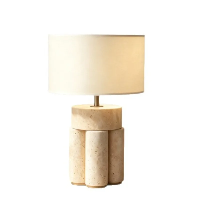 Wabi Sand cream wind cylinder marble cloth cover desk lamp, hotel bed and breakfast bedroom bedside atmosphere desk lamp