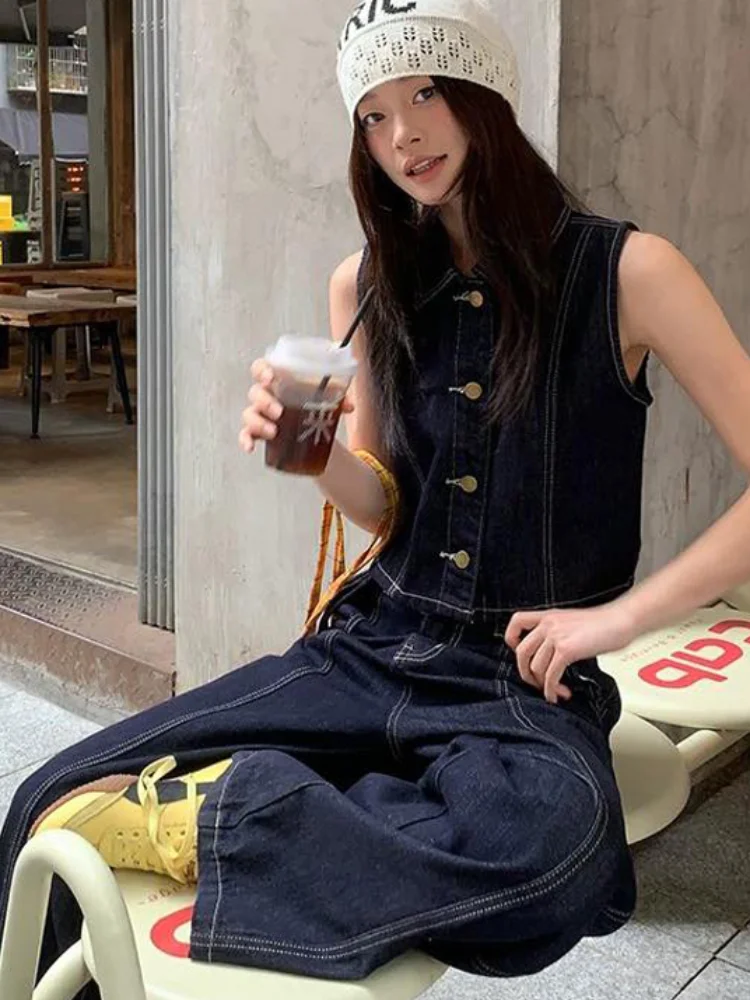 Dark Blue High Waist Wide Leg Jeans Chic Belted Straight Leg Denim Women's Pants With Stitching Detail 2026 Streetwear Trousers