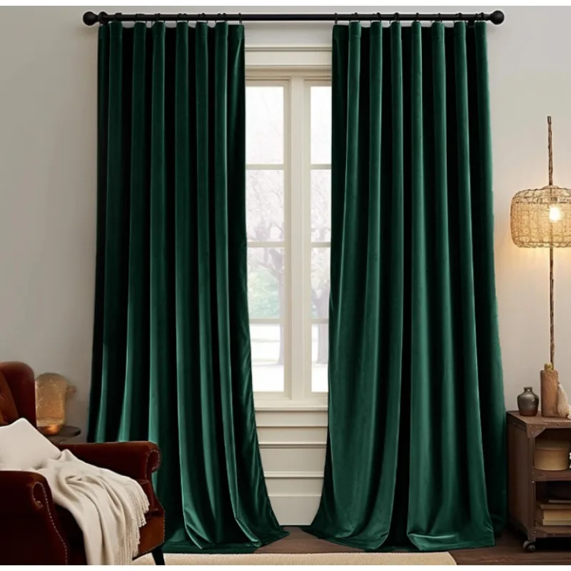 1 Piece Modern Minimalist Green Living Room Curtains Bedroom Luxury Heavy Duty Insulated Velvet Curtains
