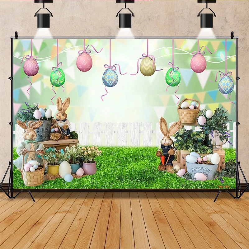 

ZHISUXI Spring Easter Photography Backdrop Rabbit Flowers Eggs Wood Board Photo Background Studio Props FH-83