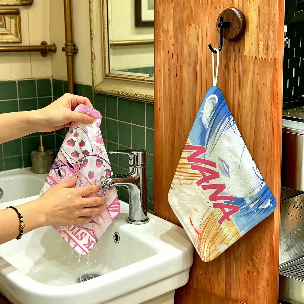 Popular N-Nana Anime Polyester Cotton Hand Wiping Towel, Anti-shrink Hanging Kitchen Cloth for Household Cleaning