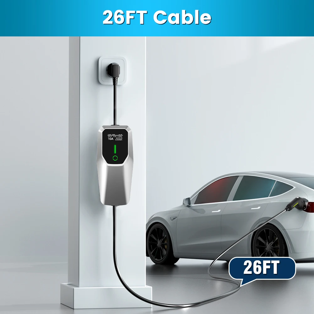 Junsun Mode 2 EV Charger 32A 7KW US Standard Single Phase Electric Vehicle Charging Cable with Silver Control Box, Adjustable Current 6A/8A/10A/13A/16A/20A/24A/32A, NEMA 14-50P Plug + 5-15P Adapter, 8M Portable Car Charger with Carry Bag - view 6