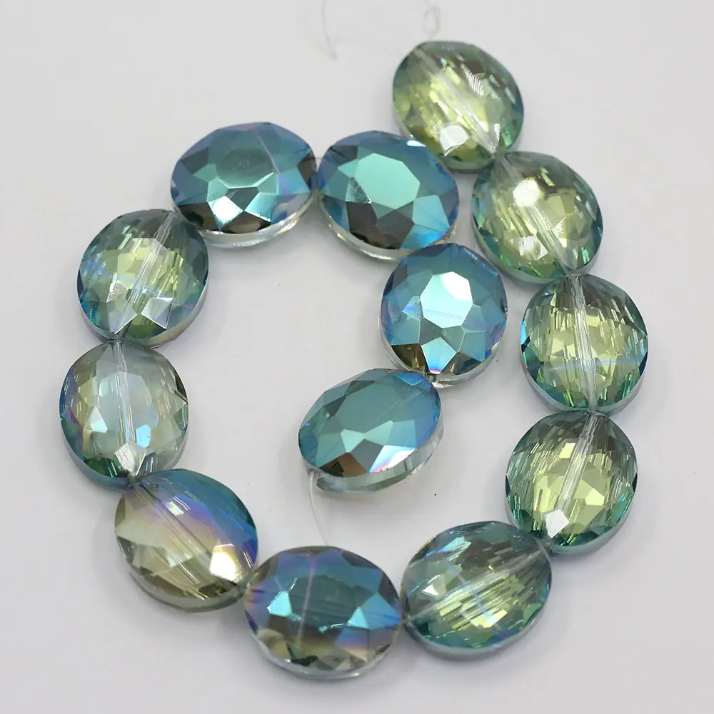 

25mm Natural Blue Green Crystal Glass Faceted Oval Nugget Loose Beads 12" Strand Jewelry Making DIY