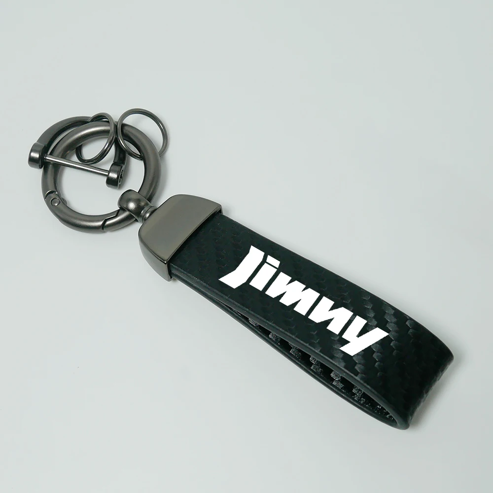 Carbon Leather Car Keychain Chain Key Rings Degree Rotating Horseshoe Rings for Suzuki Jimny