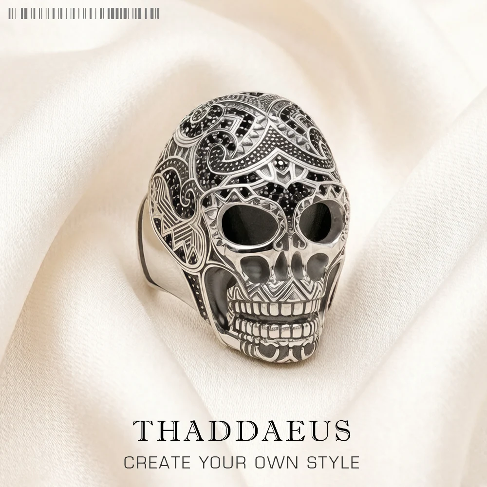 Maori-Schädel-Ring, feiner Schmuck für Damen und Herren, Herbst, brandneues ethnisches Geschenk aus 925er Sterlingsilber