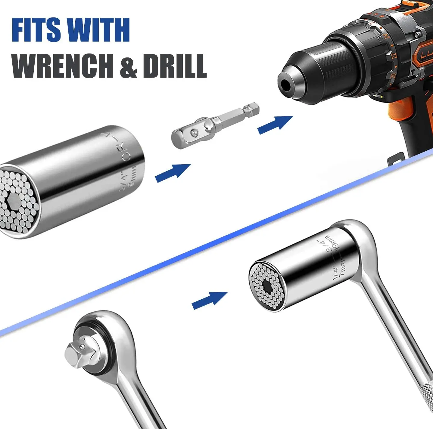 Universal Socket Set (11-32mm 7-19mm) Super Socket for Unscrew Any Bolt Multi-Function Universal Socket Tool Kit with Power Dril