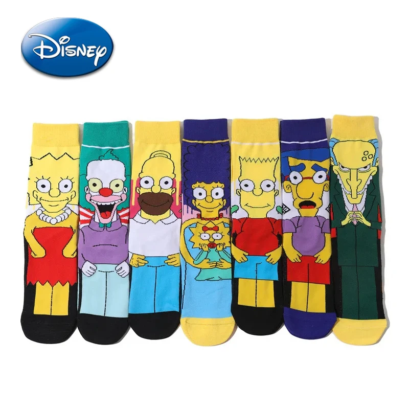 Disney Simpsons Cotton Socks Homer Bart Funny Anime Figures Sports Breathable Stocking Winter Warmth Women\'s Men\'s Kids Cosplay