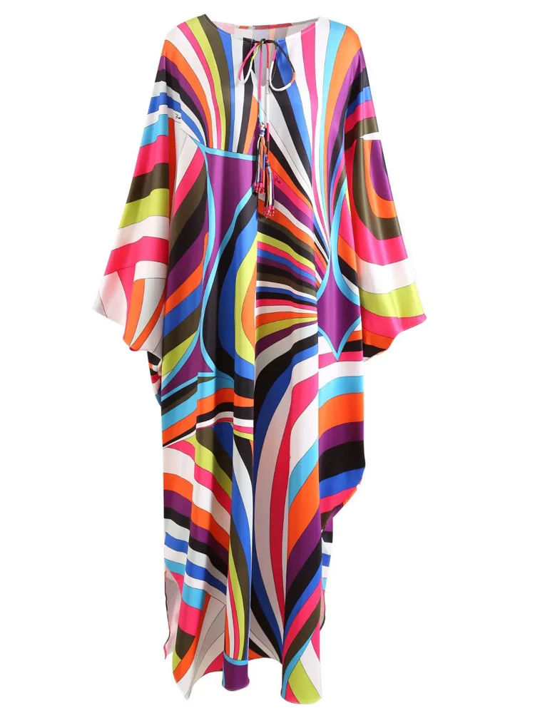 Luxury Designer Summer Women‘s Multicolor Printed Kaftan Oversize Long Maxi Dress In High Quality From Runway Fashion Inspired