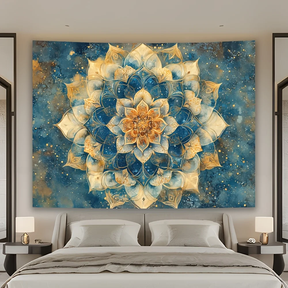 قطعة واحدة من نسيج ماندالا السماوي المرسوم يدويًا، قماش بوليستر، قابل للغسل في الغسالة، مناسب لتزيين غرفة المعيشة وغرفة النوم
