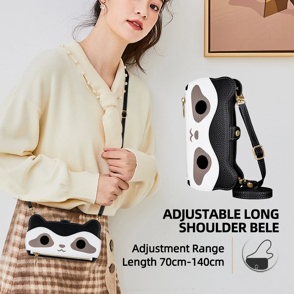 for LG Velvet 4G/5G Case Wallet Raccoon Leather Flip Case with Long+Short Straps Mirror Card Holders view 6