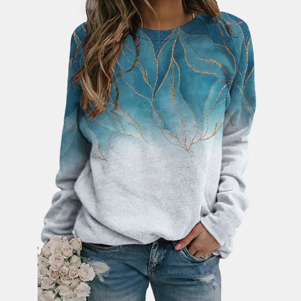 

Women's Sweatshirts Fashion Loose O Neck Floral Element 3D Digital Printed Sweatshirt Pullovers Comfortable Velvet Long Sleeve