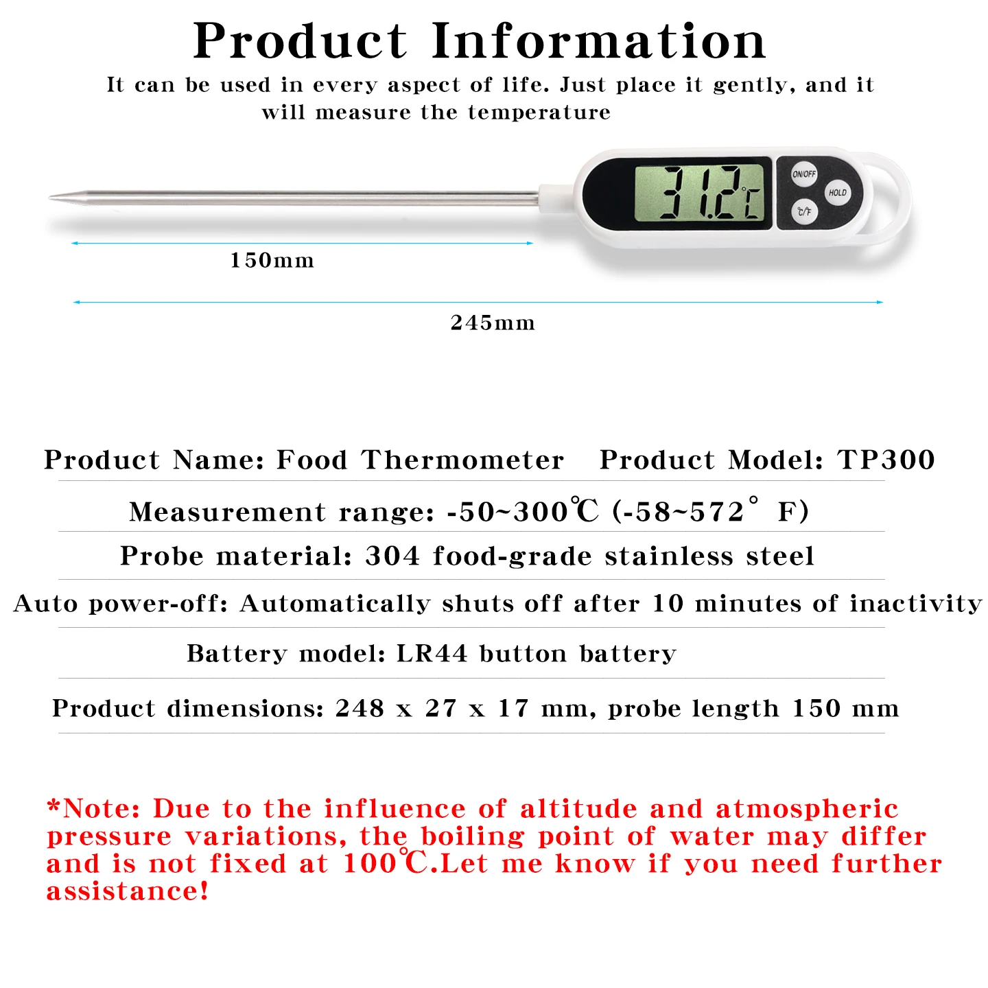ميزان حرارة رقمي عالي الدقة للطعام - للخبز والطهي وأغذية الأطفال، يقيس الماء والزيت والحليب ودرجات الحرارة الأساسية