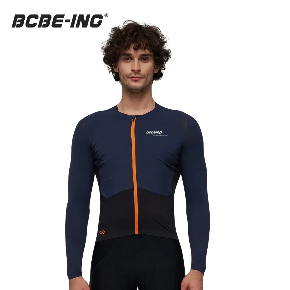 

BCBE-ING Мужской велосипедный трикотаж с длинным рукавом, легкий Aero Slim Fit, велосипедный трикотаж Pro MTB, рубашки для шоссейного велосипеда, топы с манжетами, дизайн