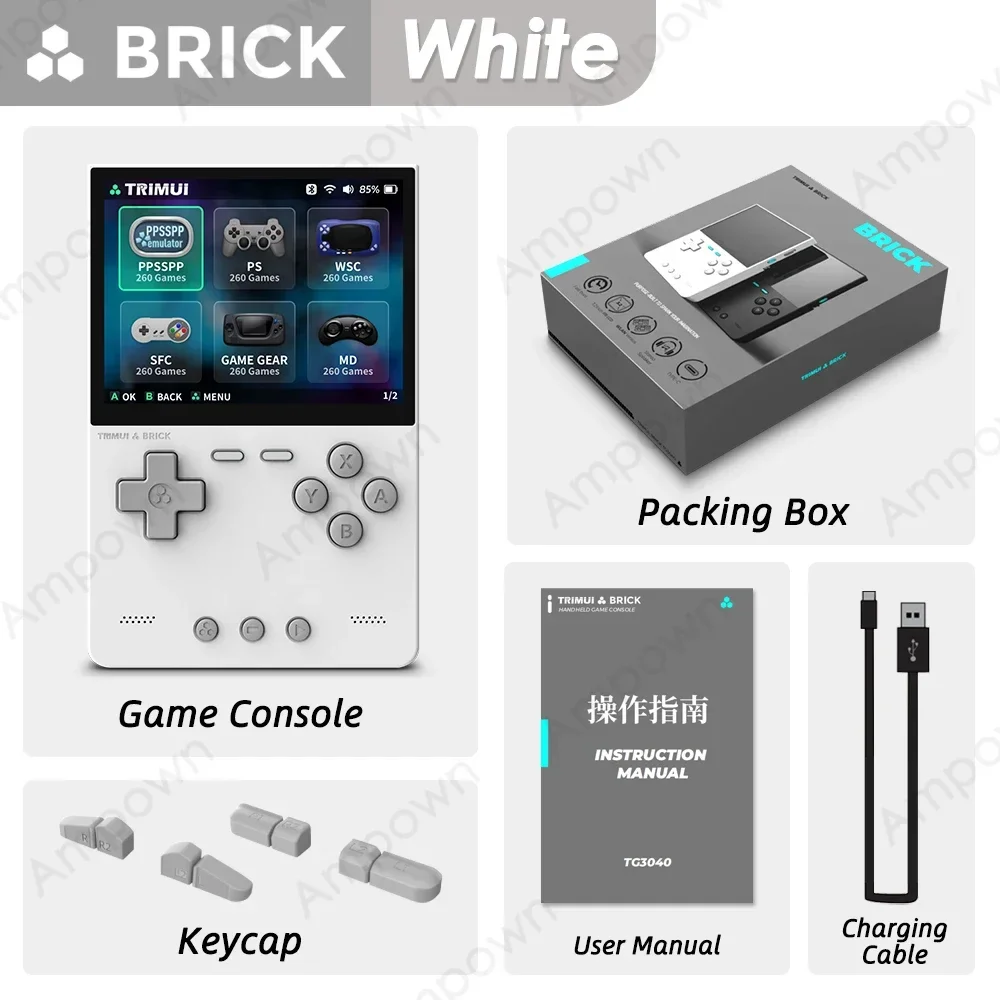 TRIMUI BAKSTEEN Handheld Game Console 3.2 ''IPS Scherm Linux Systeem Trimui UI Metalen Achterpaneel Sleutel LED Verlichting Gratis Keycap geschenken