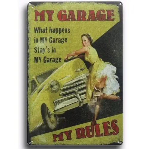 Pin-Up Girl My Garage My Rules Tin Metal Sign Garage Wall Art