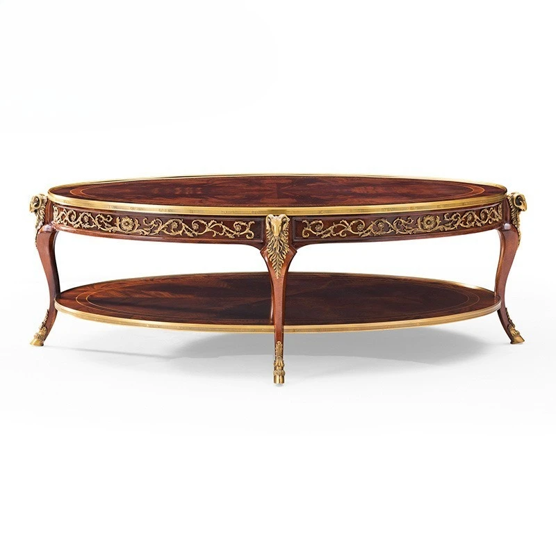 Oval coffee table copper pieces European classical villa mansion club furniture