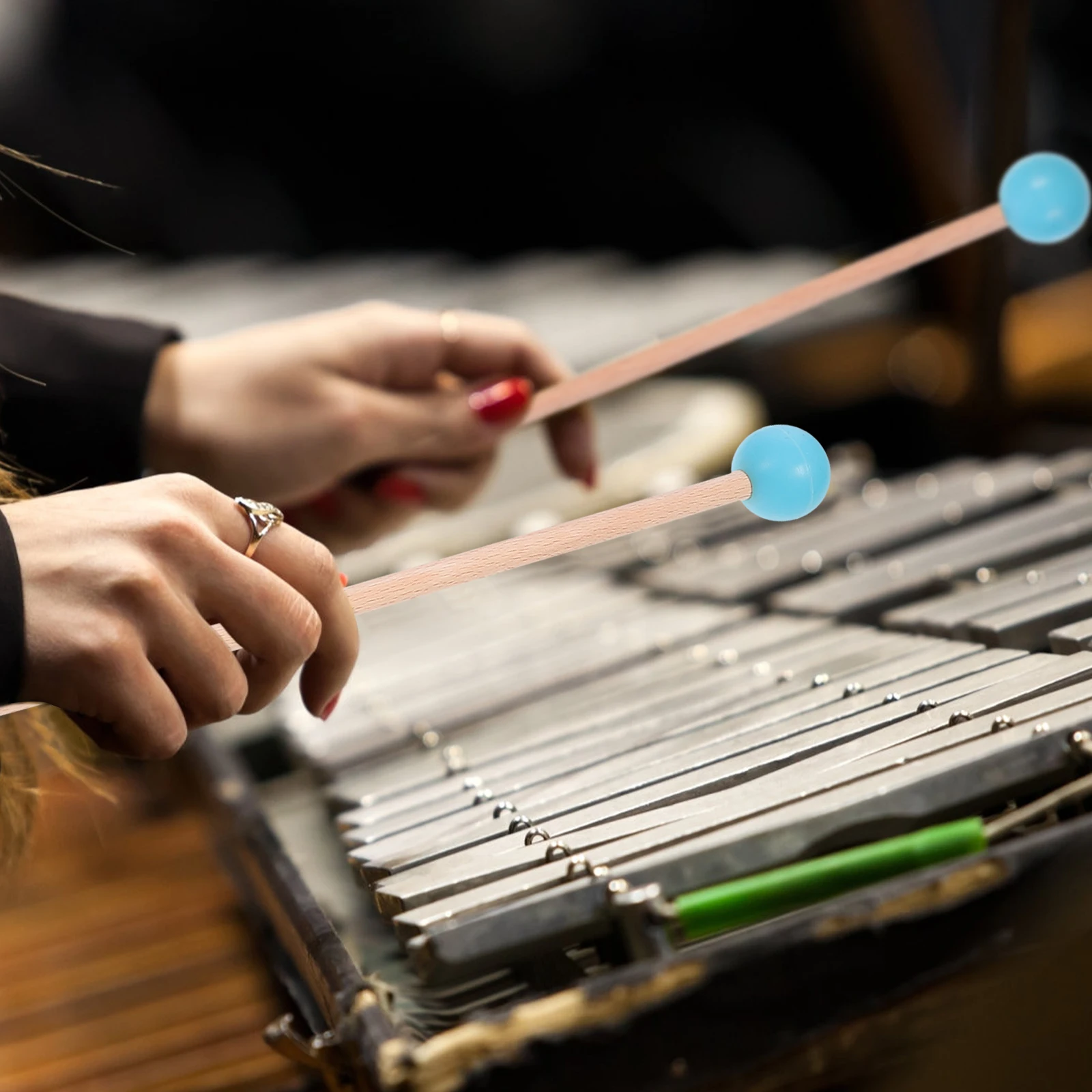 

1 Pair Marimba Silicone Head Durable Core Strong Impact Resistant Lightweight Xylophone Piano Mallet Percussion Maple Handle