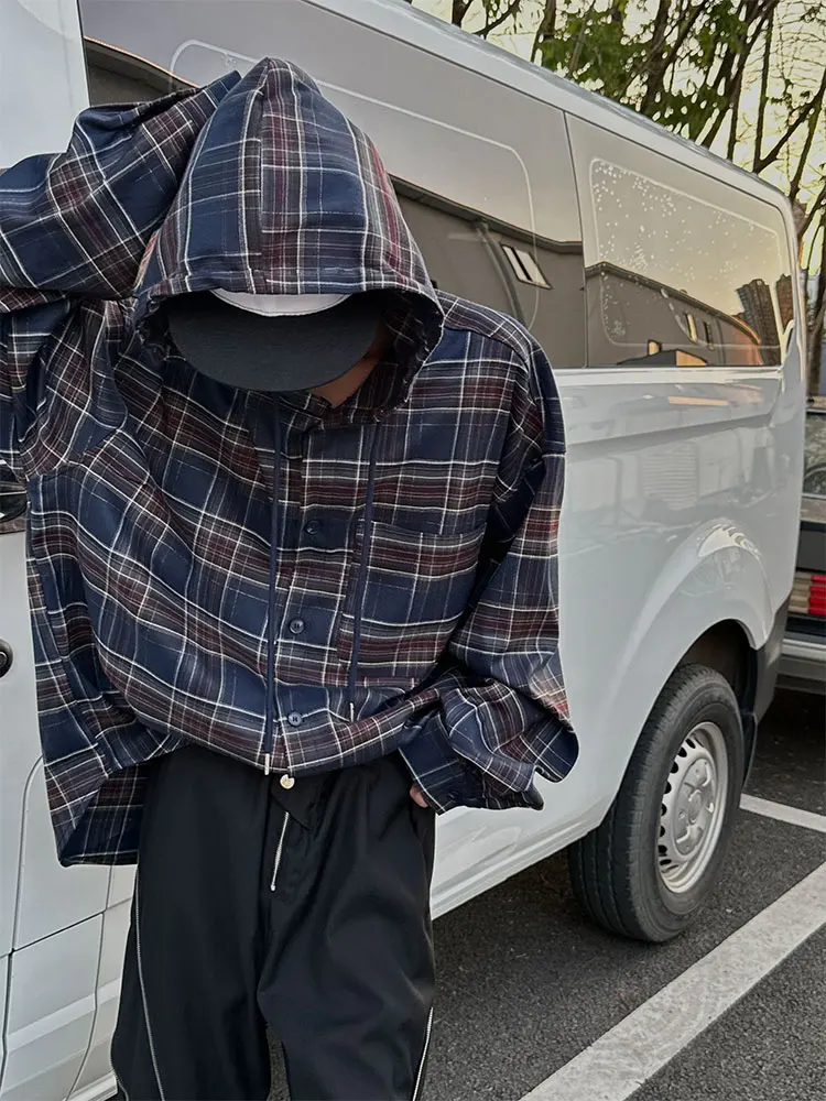 

Autumn Large Size 300 Pou Hooded Long Sve Men's Plaid Trendy Brand Couple Loose id irt Coat Youth ular Sle