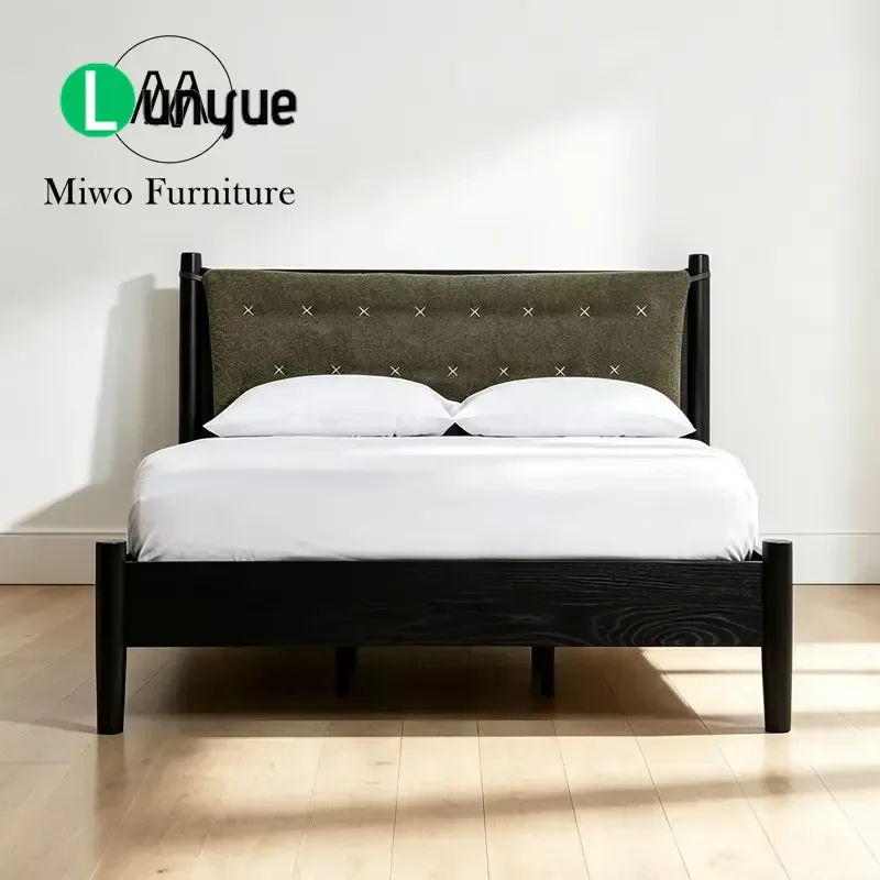Modern French Oak Double Bed King Size Wooden Upholstered Headboard Designer Bedroom Furniture for Villa Hotel B&B Home