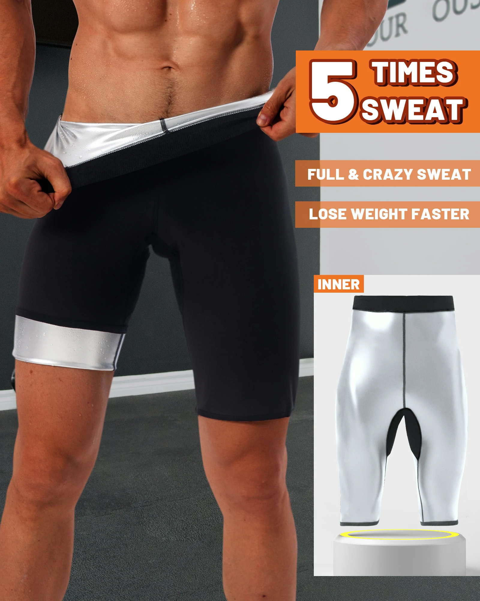 Men's Sauna Sweat Pants Sauna Sweat Short Pants,Fitness and body shaping sauna set suitable for all outdoor activities ﻿