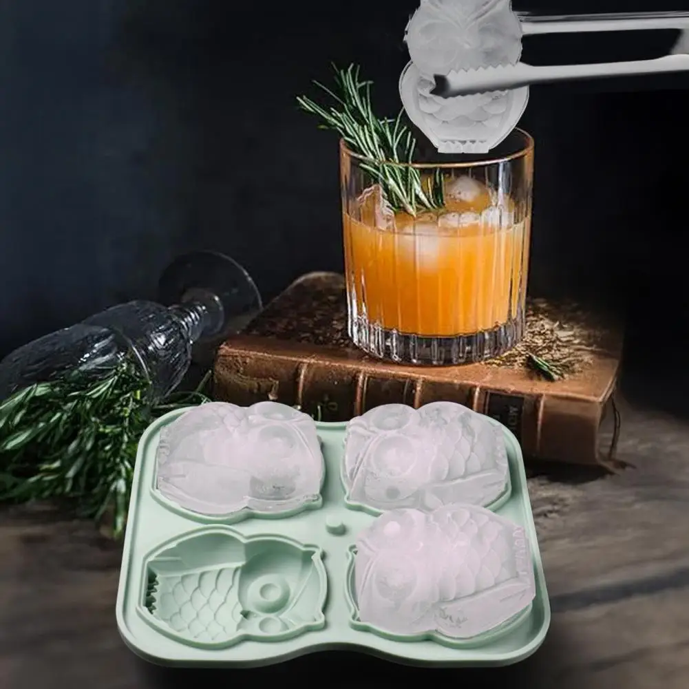 Owl Shaped Ice Tray Funnel Lid Ice Mold Fun Functional Ice Cube Tray Set with Funnel-shaped Lids Penguin Owl Silicone for Drinks