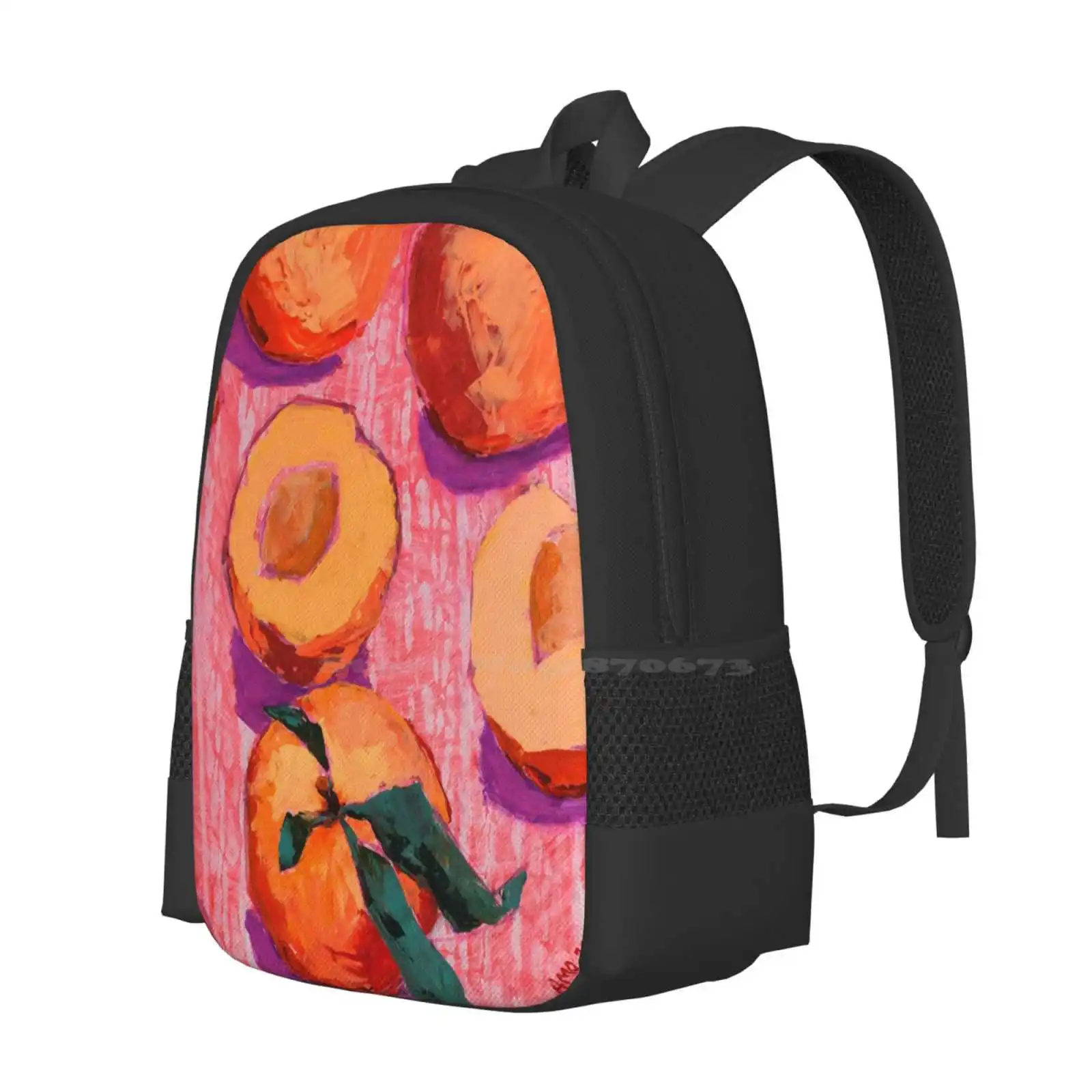 Peaches On Pink Background Large Capacity School Backpack Laptop Bags Peach Pink Pattern Acrylic Fruit Summer