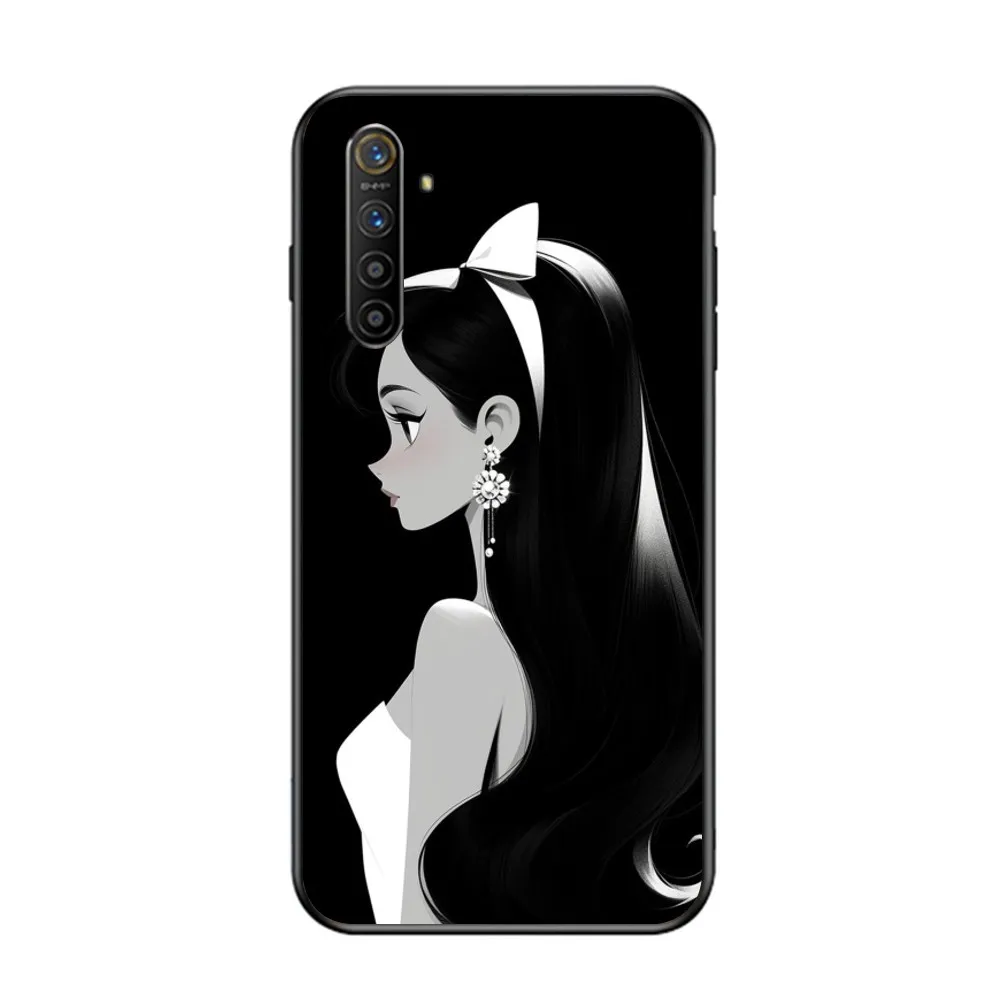 Schwarz weiß mädchen handy fall für oppo finden x5 x3 x2 a93 reno 8 7 pro a74 a72 a53 schwarz soft phone cover funda