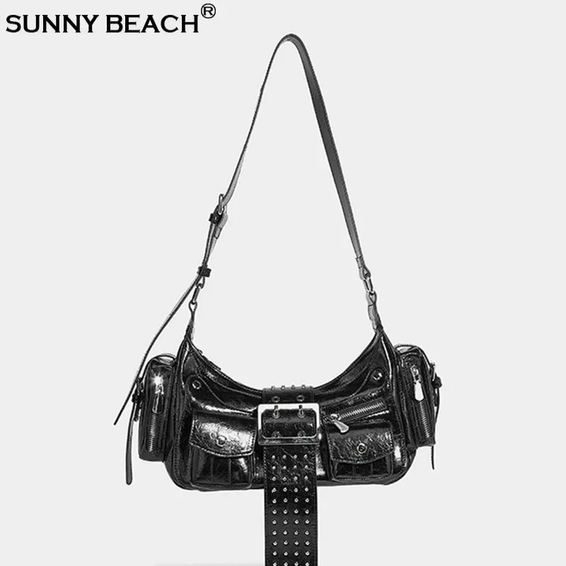 

Fashion Retro Women Shoulder Bags Cool Punk Rivets Motorcycle Casual Vintage Bag Casual Versatile Crossbody Handbag