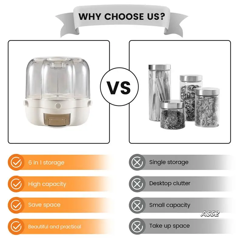 

Rotating Food Dispenser Rice Bucket Rice Storage Tank Sealed Grain Container Storage Box For Home And Kitchen