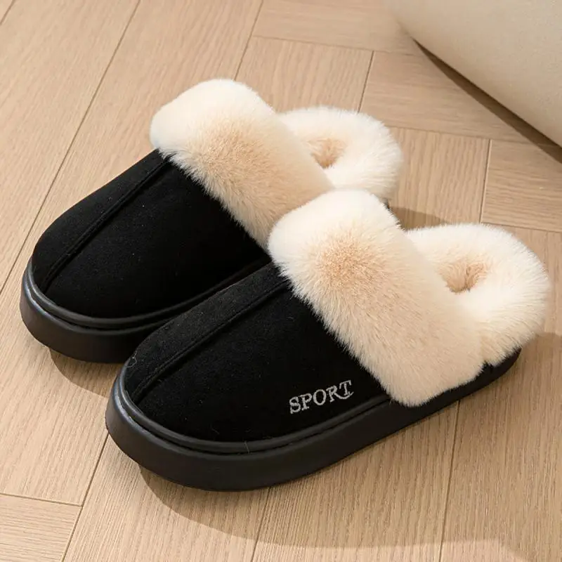 Casual Fluffy Slippers Women House Winter Plush Designer Shoes Ladies Flats Home Warm Fashion Elegant Solid Platform Footwear