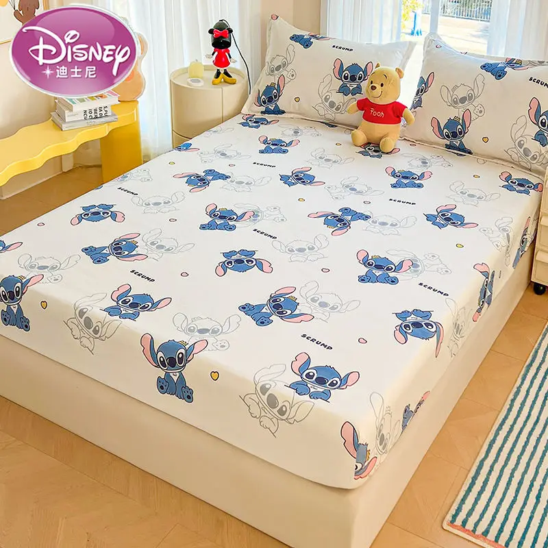 Disney Stitch Bed Mattress Cover Kawaii Cartoon Minnie Pooh Bear Lotso Bed Linen Fitted Sheet For Kids Adult Single Queen Size